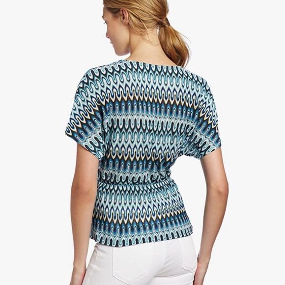 Trina Turk Nahla Chevron Zigzag Knit Blouse V neck - Picture 2 of 9